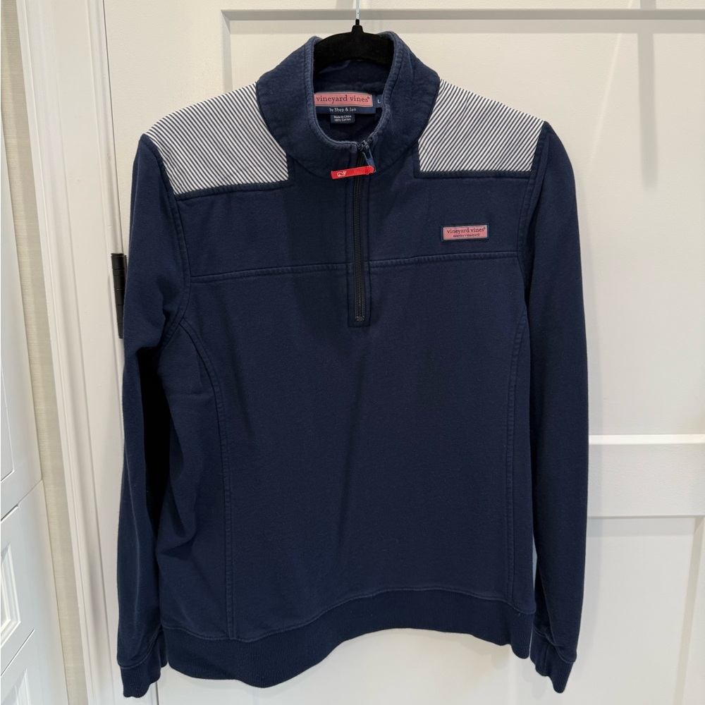 Vineyard Vines Navy Pullover with Striped Accents
